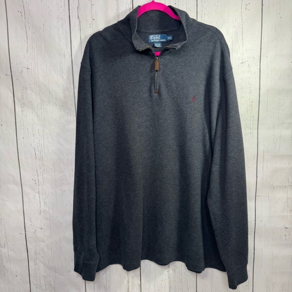 Vintage Polo Ralph Lauren Quarter Zip Pullover Charcoal Gray XXL 100% Cotton